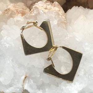 Vintage Gold-toned Geometric Square Cutout Hoop Earrings